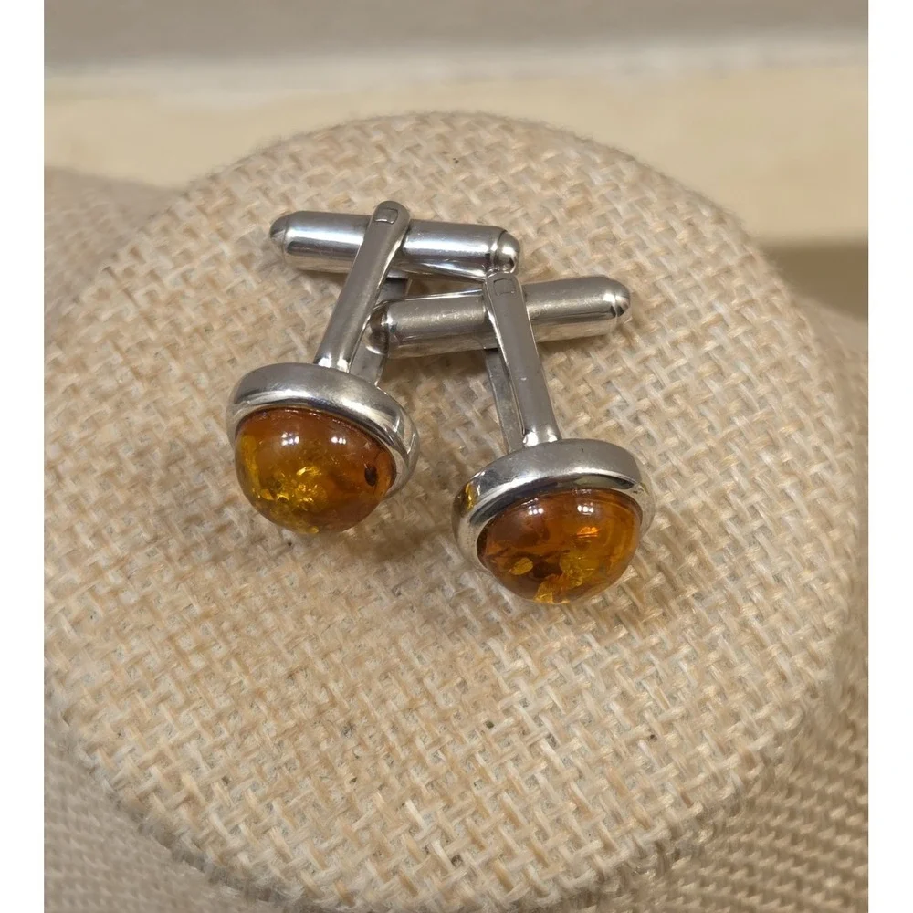Retro Sterling Silver & Baltic Amber Cufflinks‎ 925